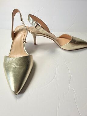 Vince Camuto Metallic Gold Pointed-Toe Slingback Heels